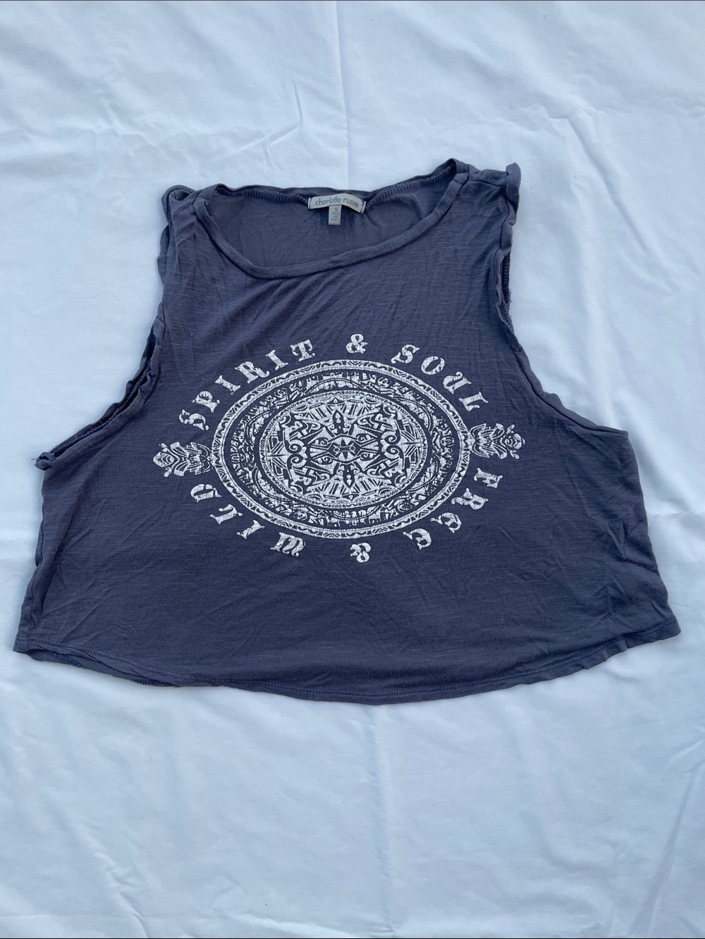 Charlotte Russe Navy Graphic Crop Tank Top